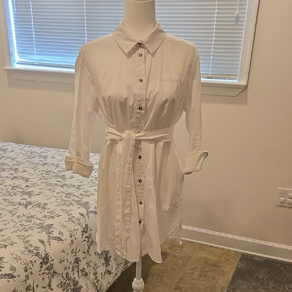 Seraphine Maternity White Long Sleeve Belted Shirt Dress